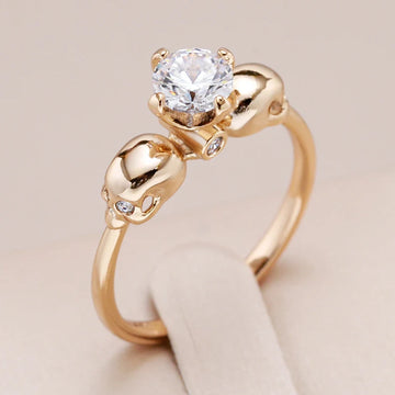 Simple Punk Skull Filled 14K Rose Gold AAA Zircon Diamond Ring for Women - Party Trend Daily Jewellery